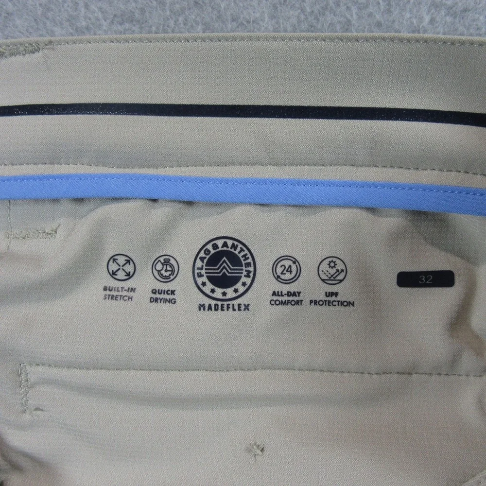 Flag & Anthem Mens Shorts 32 x 8 Madeflex Performance Beige Stretch Polyester
